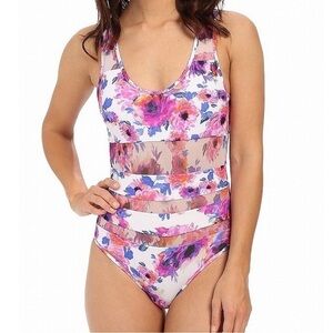 Saha High Coco One-Piece Floral Mesh One Piece Swimsuit NWOT